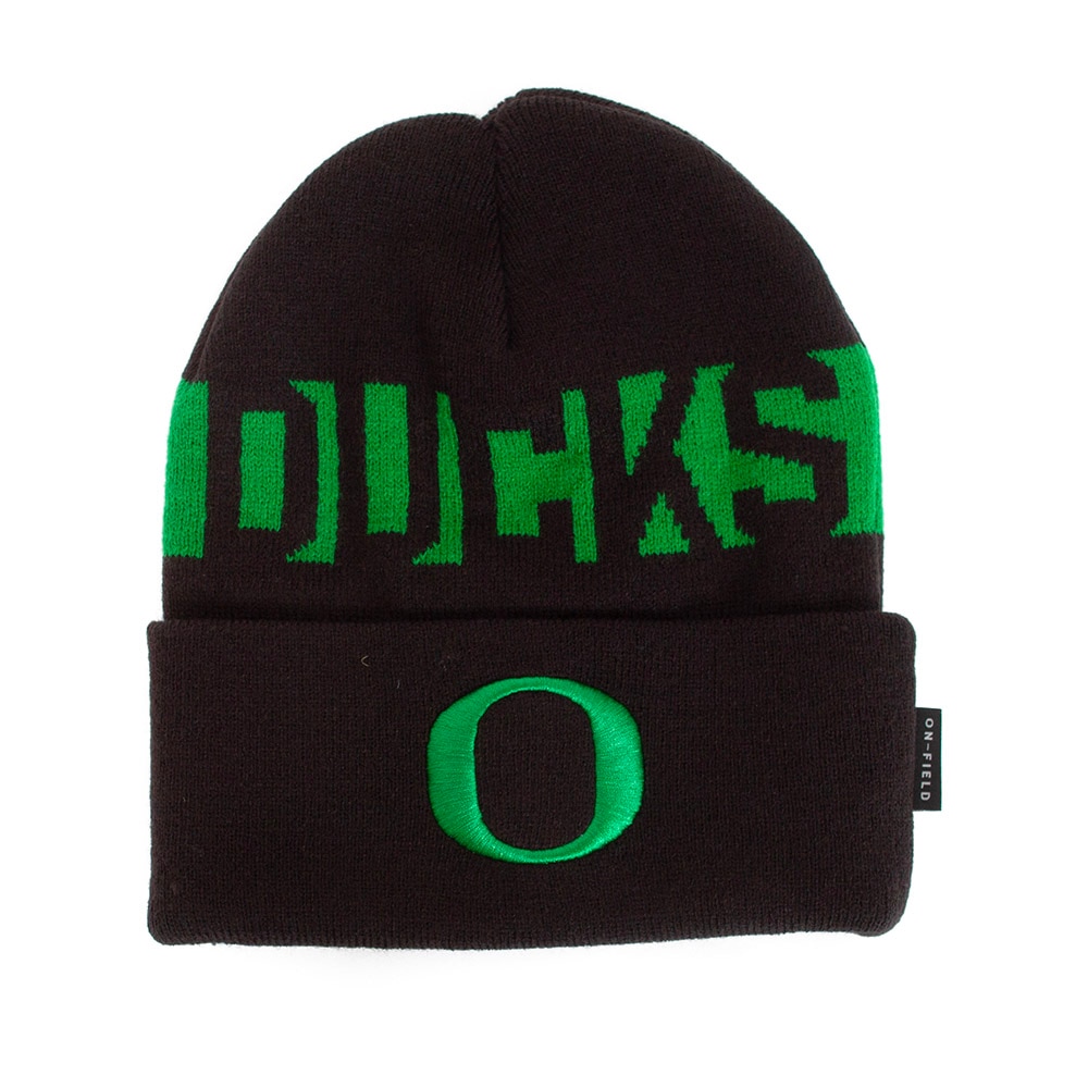 Classic Oregon O, Nike, Black, Beanie, Acrylic, Accessories, Unisex, Football, Utility, Cuffed, Sideline, Hat, 915774